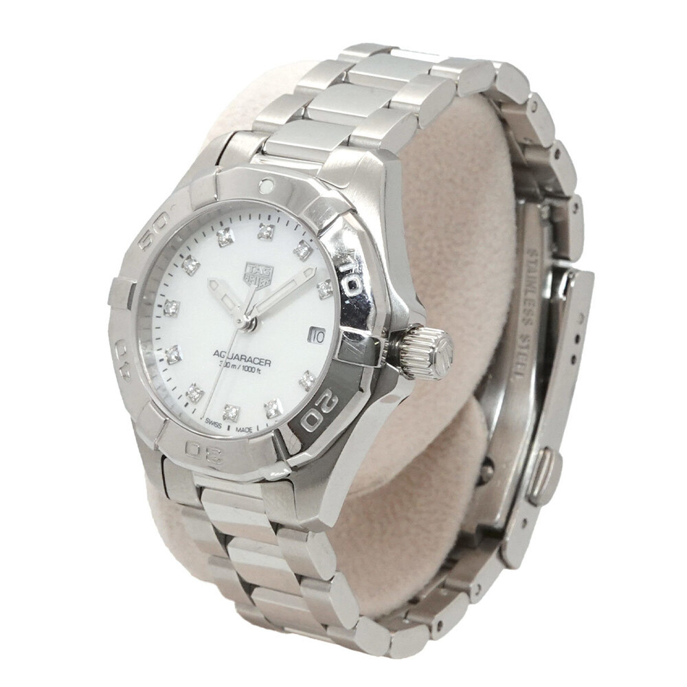 TAG Heuer Aquaracer 300m WBD1414 11P Diamond Ladies Watch Date White Mother-o...